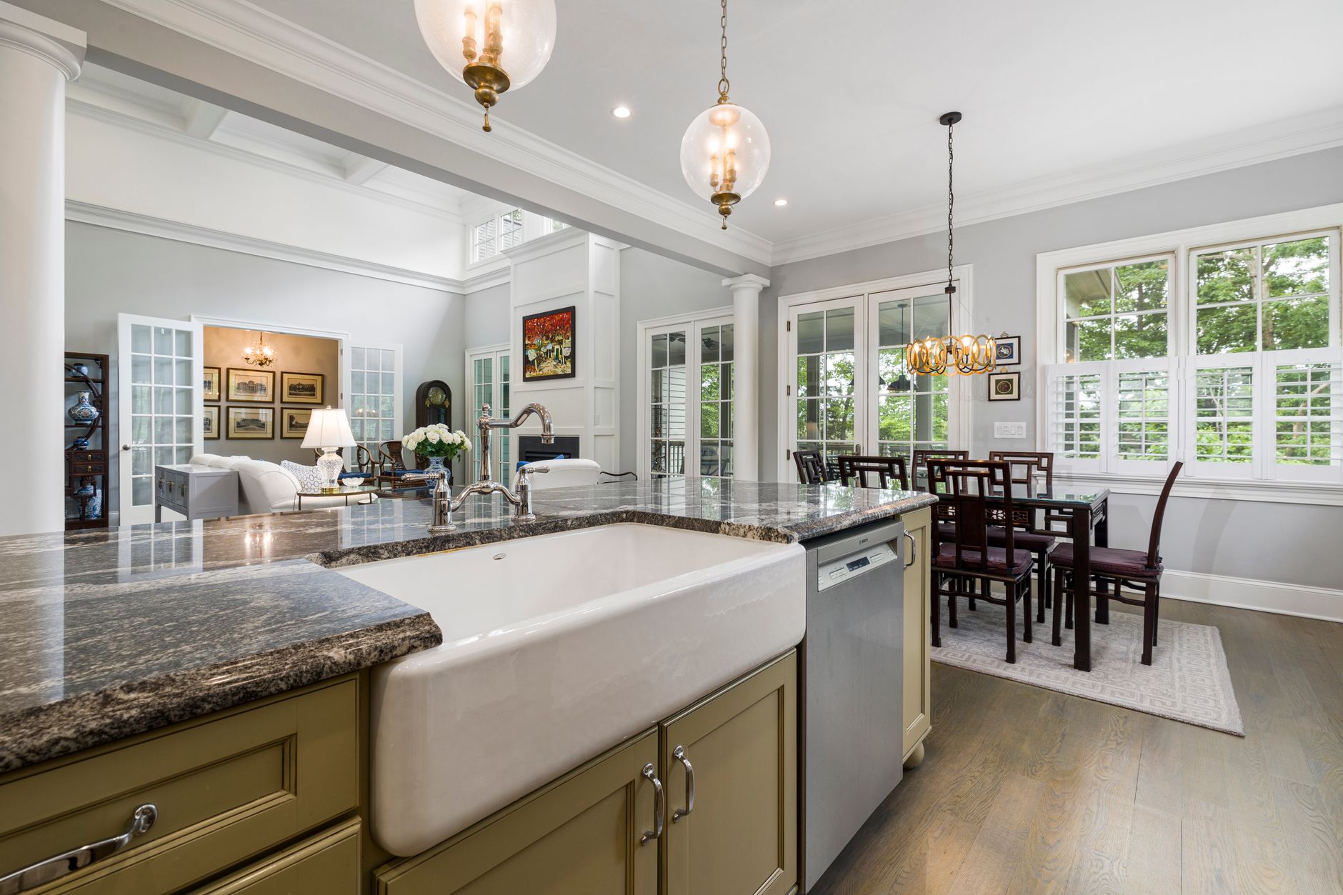 contemporary kitchen dining room and living room open space design